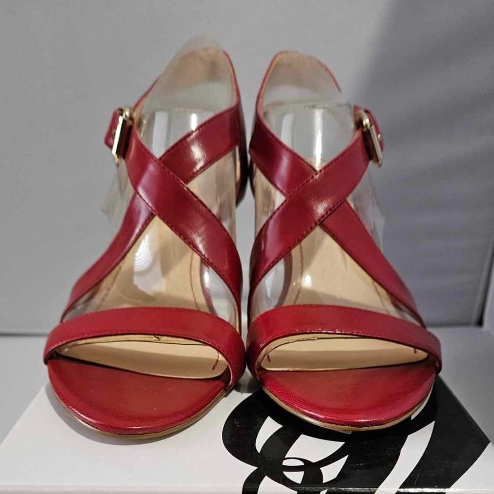 Nine West Bertyo Cross Strap Open Toe Heel Sandals Red 10M